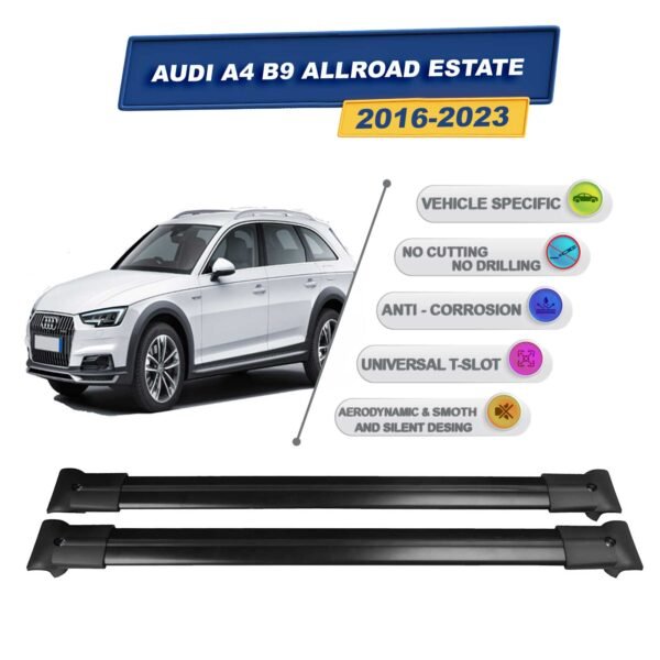 Audi A4 B9 Allroad Estate 2016-2023 ile Uyumlu Ara Atkı Taşıyıcı Tavan Barı 2 adet Siyah Set