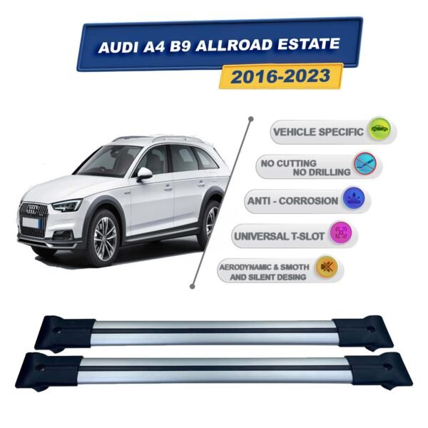 Audi A4 B9 Allroad Estate 2016-2023 ile Uyumlu Ara Atkı Taşıyıcı Tavan Barı 2 adet Gri Set