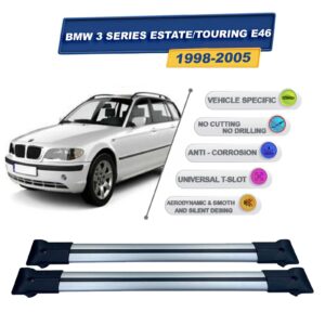BMW 3 Serisi E46 Touring SW 1998-2005 ile Uyumlu Ara Atkı Taşıyıcı Tavan Barı 2 adet Gri Set