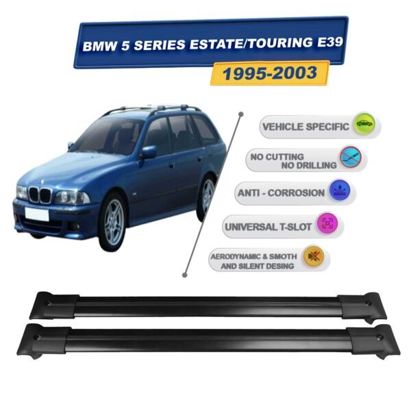 BMW 5 Serisi E39 Touring 1995-2003 ile Uyumlu Ara Atkı Taşıyıcı Tavan Barı 2 adet Siyah Set