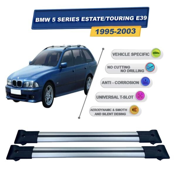 BMW 5 Serisi E39 Touring 1995-2003 İle Uyumlu Ara Atkı Taşıyıcı Tavan Barı 2 adet Gri Set