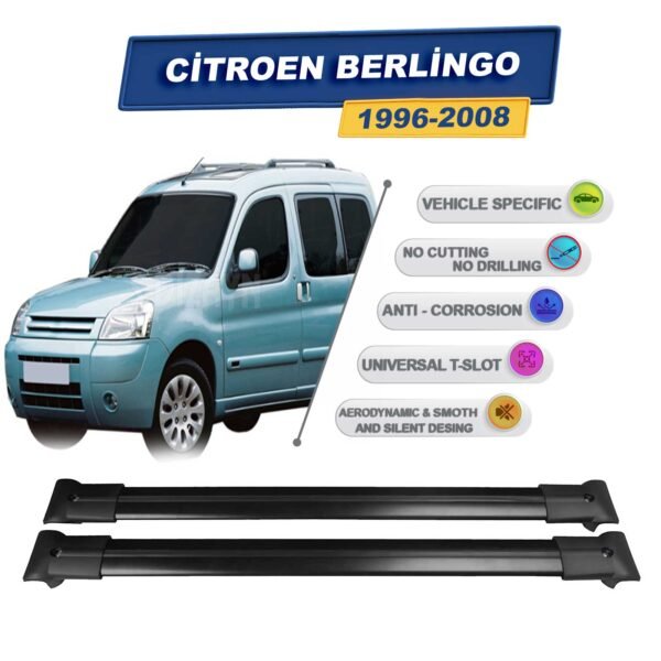 Cross oto Citroen Berlingo 1996-2008 İle Uyumlu Ara Atkı Taşıyıcı Tavan Barı 2 adet Siyah Set