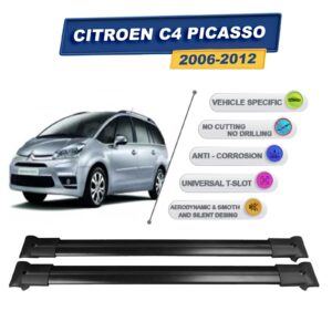 Cross oto Citroen C4 Picasso 2006-2012 İle Uyumlu Ara Atkı Taşıyıcı Tavan Barı 2 adet Siyah Set