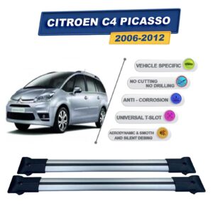 Cross oto Citroen C4 Picasso 2006-2012 İle Uyumlu Ara Atkı Taşıyıcı Tavan Barı 2 adet Gri Set