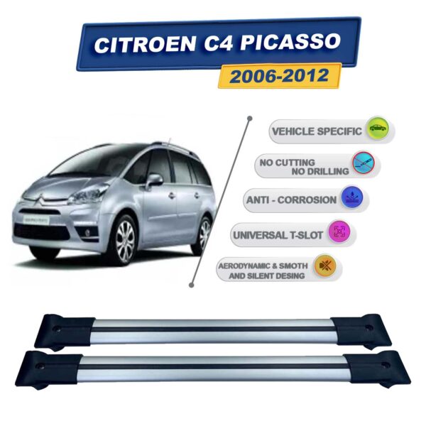 Cross oto Citroen C4 Picasso 2006-2012 İle Uyumlu Ara Atkı Taşıyıcı Tavan Barı 2 adet Gri Set