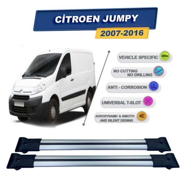 Citroen Jumpy 2007-2016 ile Uyumlu Ara Atkı Taşıyıcı Tavan Barı 2 adet Gri Set