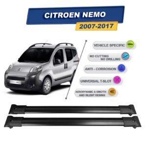 Cross oto Citroen Nemo 2007-2017 İle Uyumlu Ara Atkı Taşıyıcı Tavan Barı 2 adet Siyah Set