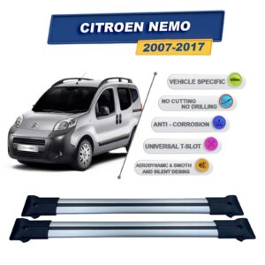 Cross oto Citroen Nemo 2007-2017 İle Uyumlu Ara Atkı Taşıyıcı Tavan Barı 2 adet Gri Set