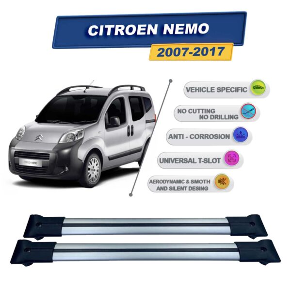 Cross oto Citroen Nemo 2007-2017 İle Uyumlu Ara Atkı Taşıyıcı Tavan Barı 2 adet Gri Set