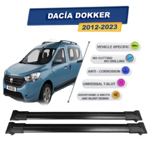 Cross oto Dacia Dokker 2012-2023 İle Uyumlu Ara Atkı Taşıyıcı Tavan Barı 2 adet Siyah Set