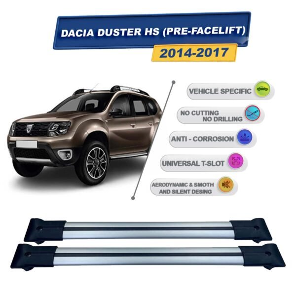 Dacia Duster HS (Pre-Facelift) 2014-2017 ile Uyumlu Ara Atkı Taşıyıcı Tavan Barı 2 adet Gri Set