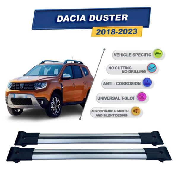 Dacia Duster 2018-2024 ile Uyumlu Ara Atkı Taşıyıcı Tavan Barı 2 adet Gri Set