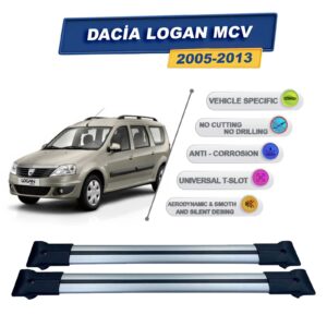 Dacia Logan MCV 2005-2013 ile Uyumlu Ara Atkı Taşıyıcı Tavan Barı 2 adet Gri Set