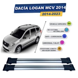 Dacia Logan MCV 2014-2023 ile Uyumlu Ara Atkı Taşıyıcı Tavan Barı 2 adet Gri Set