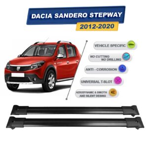 Cross oto Dacia Sandero Stepway 2012-2020 İle Uyumlu Ara Atkı Taşıyıcı Tavan Barı 2 adet Siyah Set