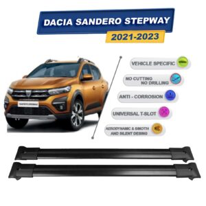 Cross oto Dacia Sandero Stepway 2021-2024 İle Uyumlu Ara Atkı Taşıyıcı Tavan Barı 2 adet Siyah Set