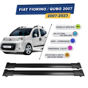 Cross oto Fiat Fiorino 2007-2023 İle Uyumlu Ara Atkı Taşıyıcı Tavan Barı 2 adet Siyah Set