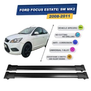 Cross oto Ford Focus 2 StationWagon 2008-2011 İle Uyumlu Ara Atkı Taşıyıcı Tavan Barı 2 adet Siyah Set