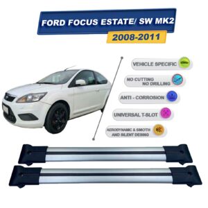 Ford Focus 2 Stationwagon (MK2) 2008-2011 ile Uyumlu Ara Atkı Taşıyıcı Tavan Barı 2 adet Gri Set