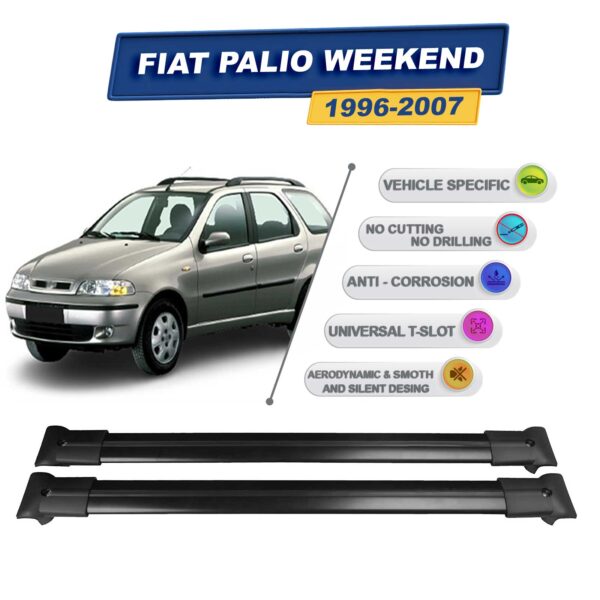 Cross oto Fiat Palio Weekend 1996-2007 İle Uyumlu Ara Atkı Taşıyıcı Tavan Barı 2 adet Siyah Set