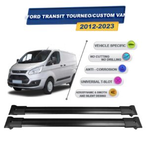 Cross oto Ford Transit Tourneo/Custom Van 2012-2023 İle Uyumlu Ara Atkı Taşıyıcı Tavan Barı 2 adet Siyah Set