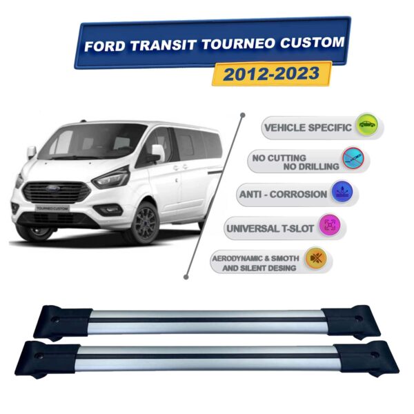 Cross oto Ford Transit Tourneo Custom 2012-2023 İle Uyumlu Ara Atkı Taşıyıcı Tavan Barı 2 adet Gri Set