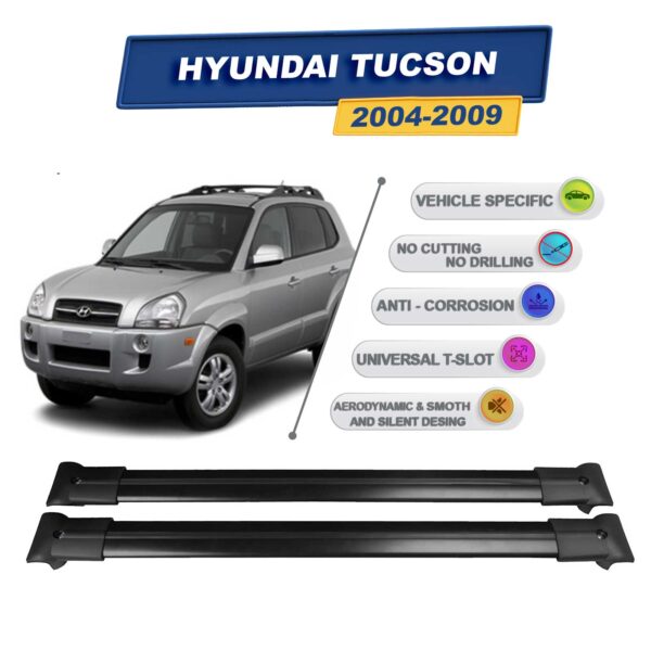Cross oto Hyundai Tucson 2004-2009 İle Uyumlu Ara Atkı Taşıyıcı Tavan Barı 2 adet Siyah Set