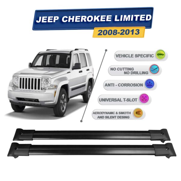 Cross oto Jeep Cherokee Limited 2008-2013 İle Uyumlu Ara Atkı Taşıyıcı Tavan Barı 2 adet Siyah Set