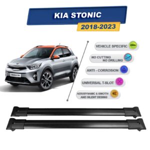Cross oto Kia Stonic 2018-2024 İle Uyumlu Ara Atkı Taşıyıcı Tavan Barı 2 adet Siyah Set