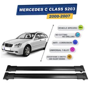 Cross oto Mercedes C Wagon S203 2000-2007 İle Uyumlu Ara Atkı Taşıyıcı Tavan Barı 2 adet Siyah Set