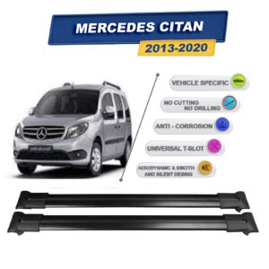 Cross oto Mercedes Citan 2013-2020 İle Uyumlu Ara Atkı Taşıyıcı Tavan Barı 2 adet Siyah Set