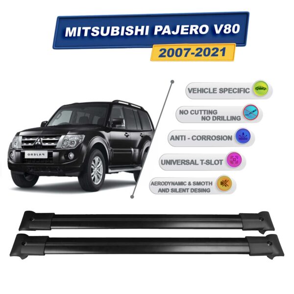 Cross oto Mitsubishi Pajero V80 2007-2021 İle Uyumlu Ara Atkı Taşıyıcı Tavan Barı 2 adet Siyah Set