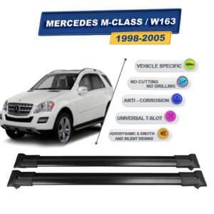 Cross oto Mercedes M-Class / W163 1998-2005 İle Uyumlu Ara Atkı Taşıyıcı Tavan Barı 2 adet Siyah Set