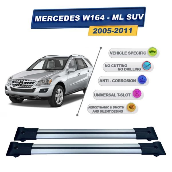 Mercedes W164 SUV 2005-2011 ile Uyumlu Ara Atkı Taşıyıcı Tavan Barı 2 adet Gri Set