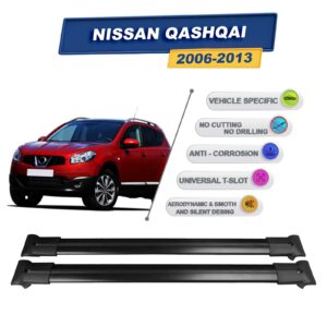 Cross oto Nissan Qashqai J10 2006-2013 İle Uyumlu Ara Atkı Taşıyıcı Tavan Barı 2 adet Siyah Set