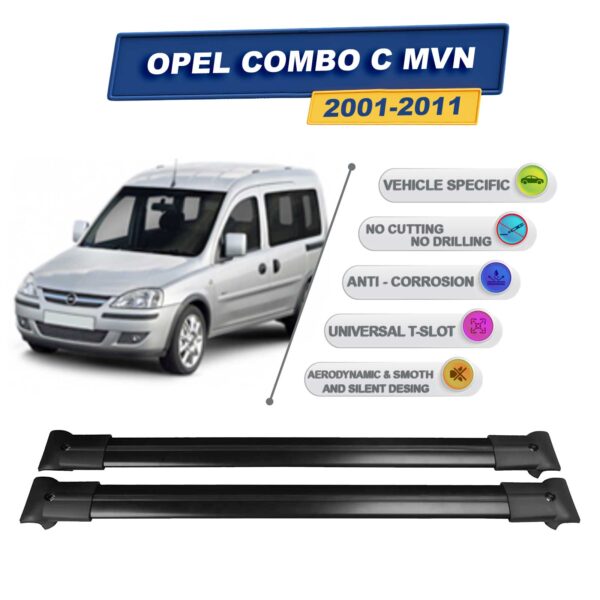 Cross oto Opel Combo C 2001-2011 İle Uyumlu Ara Atkı Taşıyıcı Tavan Barı 2 adet Siyah Set