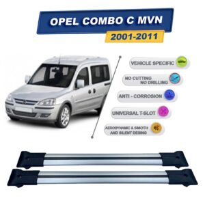Opel Combo C Kombi-VAN 2001-2011 ile Uyumlu Ara Atkı Taşıyıcı Tavan Barı 2 adet Gri Set