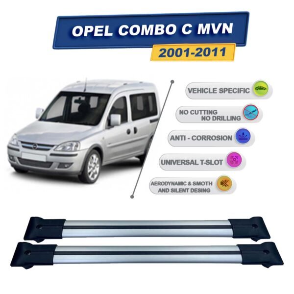 Opel Combo C Kombi-VAN 2001-2011 ile Uyumlu Ara Atkı Taşıyıcı Tavan Barı 2 adet Gri Set