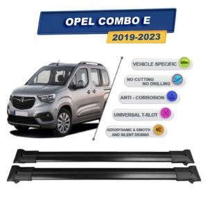 Cross oto Opel Combo E 2019-2023 İle Uyumlu Ara Atkı Taşıyıcı Tavan Barı 2 adet Siyah Set