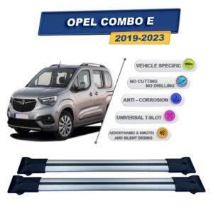 Opel Combo E 2019-2023 ile Uyumlu Ara Atkı Taşıyıcı Tavan Barı 2 adet Gri Set