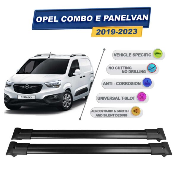 Cross oto Opel Combo E Panelvan 2019-2023 İle Uyumlu Ara Atkı Taşıyıcı Tavan Barı 2 adet Siyah Set