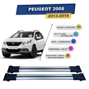 Peugeot 2008 (A94) 2013-2019 ile Uyumlu Ara Atkı Taşıyıcı Tavan Barı 2 adet Gri Set