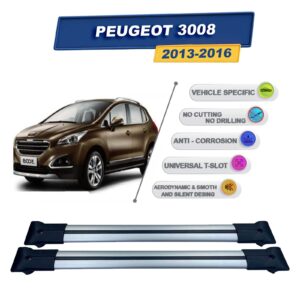 Peugeot 3008 T84 2013-2016 ile Uyumlu Ara Atkı Taşıyıcı Tavan Barı 2 adet Gri Set