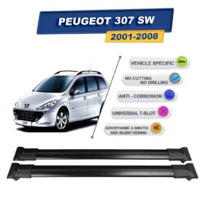 Cross oto Peugeot 307 StationWagon 2001-2008 İle Uyumlu Ara Atkı Taşıyıcı Tavan Barı 2 adet Siyah Set