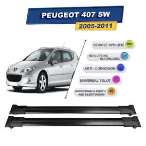 Cross oto Peugeot 407 Sw 2005-2011 İle Uyumlu Ara Atkı Taşıyıcı Tavan Barı 2 adet Siyah Set