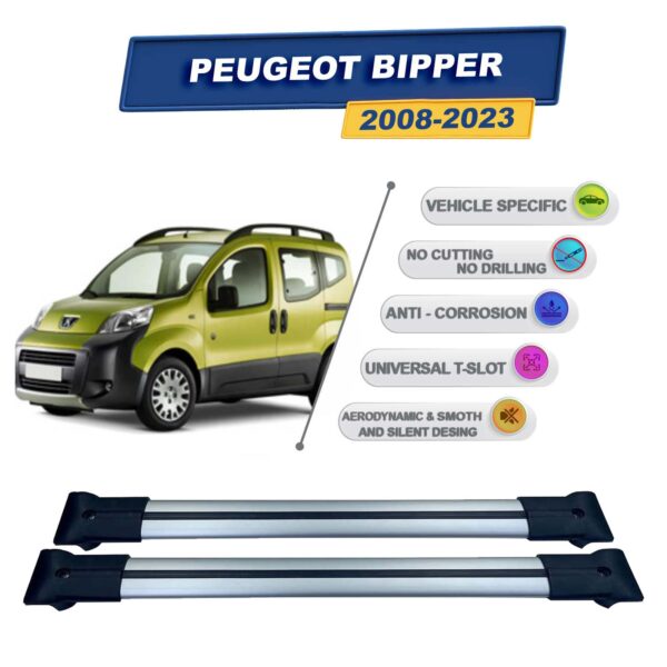Peugeot Bipper 2008-2017 ile Uyumlu Ara Atkı Taşıyıcı Tavan Barı 2 adet Gri Set