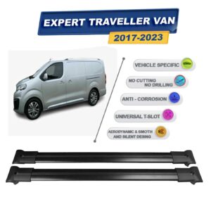 Cross oto Expert Traveller Van 2017-2023 İle Uyumlu Ara Atkı Taşıyıcı Tavan Barı 2 adet Siyah Set