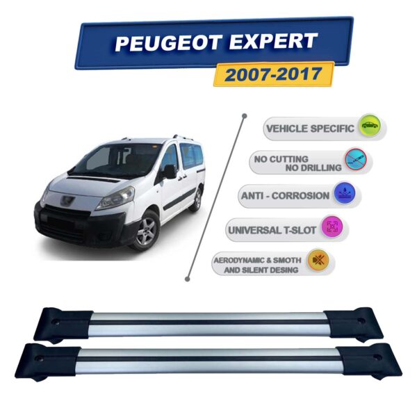 Peugeot Expert 2007-2017 ile Uyumlu Ara Atkı Taşıyıcı Tavan Barı 2 adet Gri Set