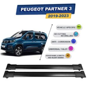 Cross oto Peugeot Partner 3 2019-2023 İle Uyumlu Ara Atkı Taşıyıcı Tavan Barı 2 adet Siyah Set
