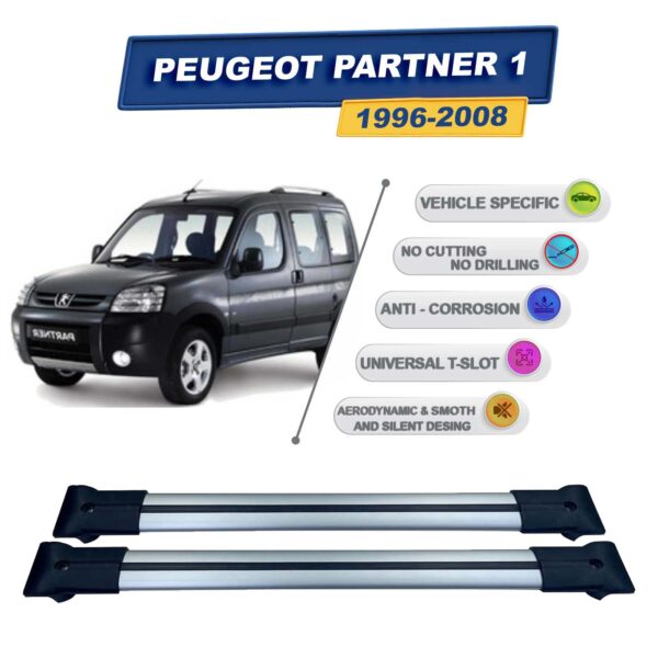 Peugeot Partner 1 1996-2008 ile Uyumlu Ara Atkı Taşıyıcı Tavan Barı 2 adet Gri Set